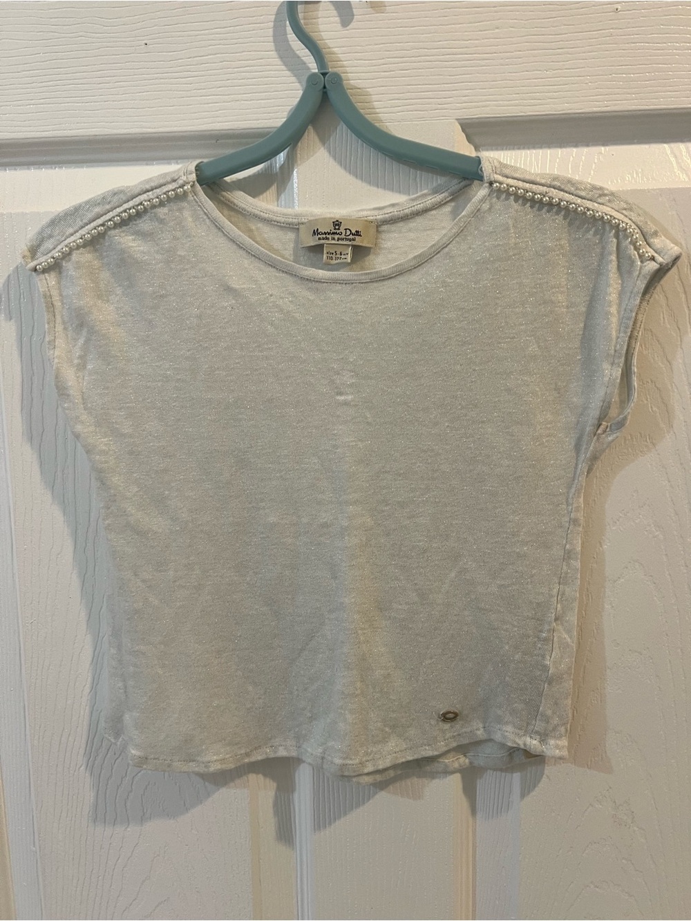 Massimo Dutti WhiteShort Sleeve Tee with Pearl Shoulder Trim